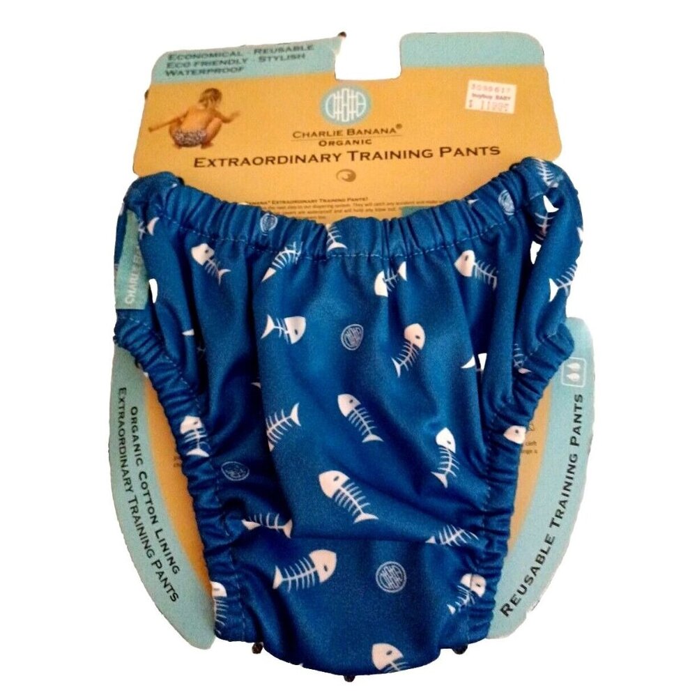Charlie Banana Swim Diapers Training Pants Boys Size S Blue White Fishbo…